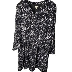 Garnet Hill Black Floral Button Front Drop Waist Dress Size 12